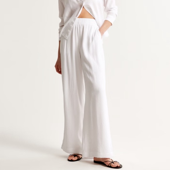 Abercrombie & Fitch Pants - Elastic-Waist Wide Leg Pants - White